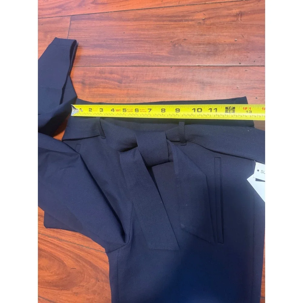 Bar III Womens Navy Blue 2 Piece Pant Suit Blazer and Tie Waist Trousers Set XS